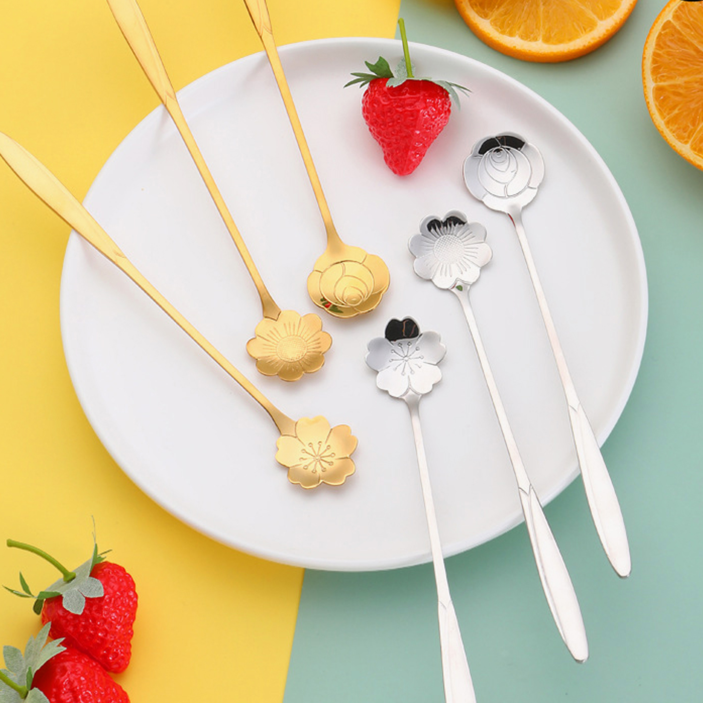 MOLA.Tea.勺子304不锈钢花朵创意樱花长柄冰勺咖啡搅拌勺 | 茶利 - 图2