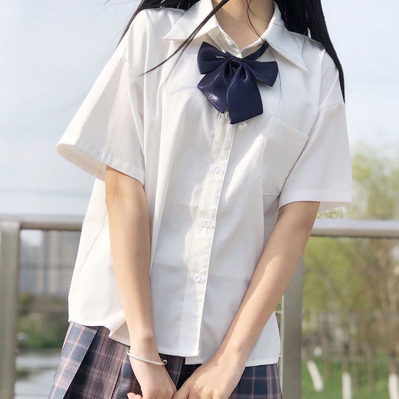 JK制服衬衫女2021夏季新款日系学院风基础款奶白短袖衬衣学生班服