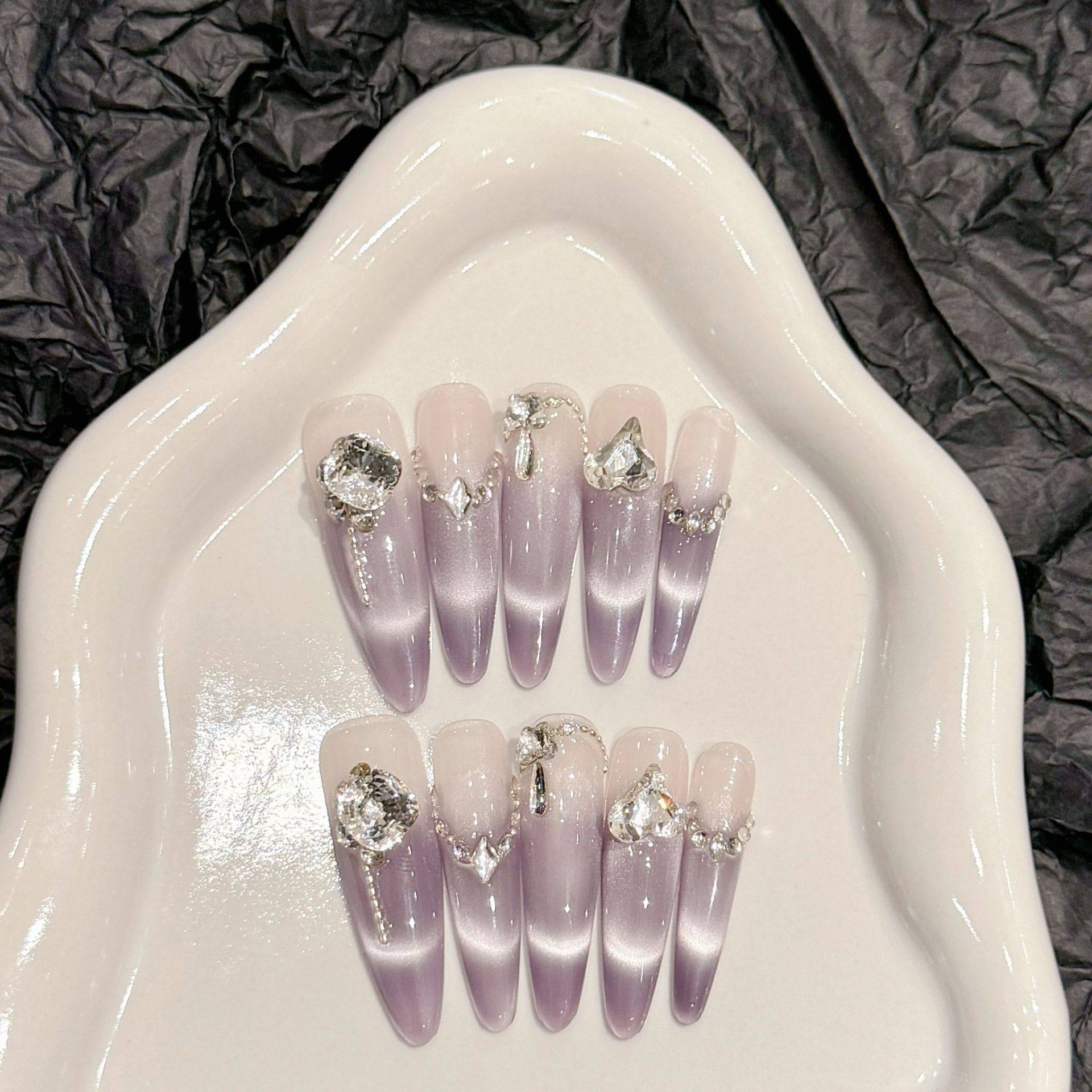 纯手工穿戴甲【紫玉瑶光】纯手工爆款穿戴美甲猫眼高级感美甲贴片,淘宝优惠券,粉丝福利购,淘宝优惠卷