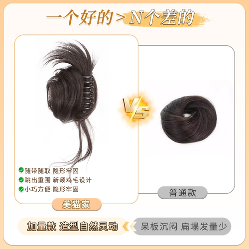侧扎鸡毛丸子头假发发圈女仿真抓夹花苞毽子头慵懒盘发神器假发包 - 图1