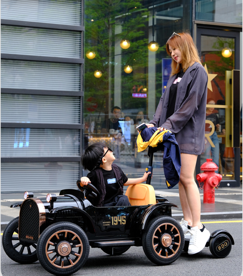 儿童电动车四轮遥控汽车老爷车可坐双人小孩玩具车可站大人亲子车