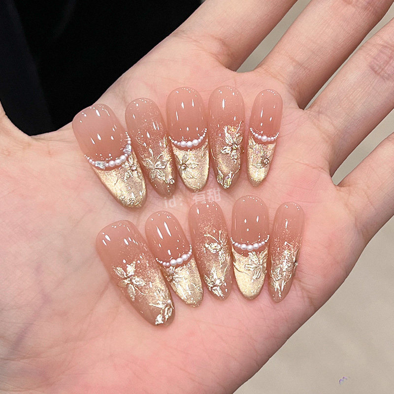 法式猫眼穿戴甲长款绝美新娘穿戴美甲2025新款纯手工千金指甲贴片,淘宝优惠券,粉丝福利购,淘宝优惠卷