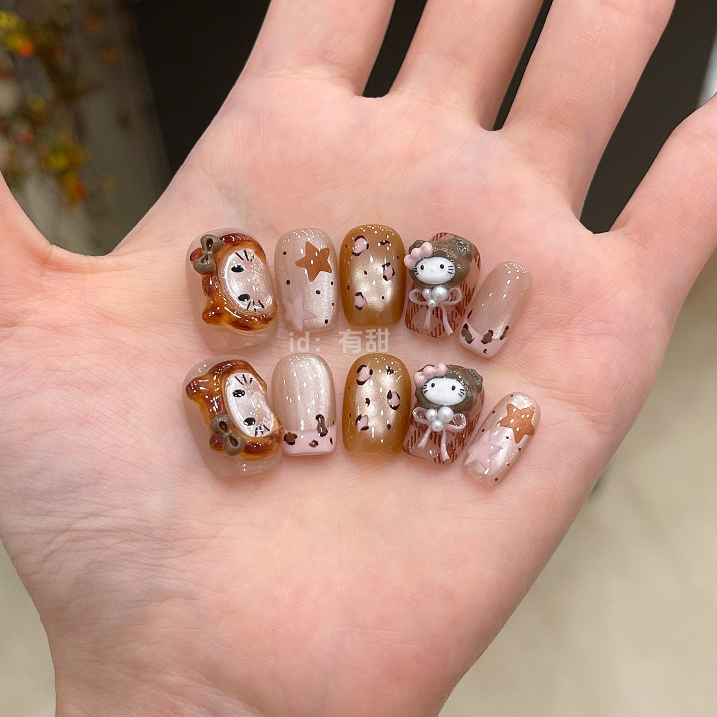 可爱穿戴甲短款手工法式指甲贴片2025新款高级感秋冬琥珀穿戴美甲,淘宝优惠券,粉丝福利购,淘宝优惠卷