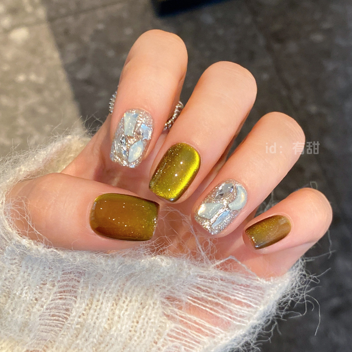 绿色猫眼穿戴甲2025新款高级感短款穿戴美甲手工显白爆款指甲贴片,淘宝优惠券,粉丝福利购,淘宝优惠卷