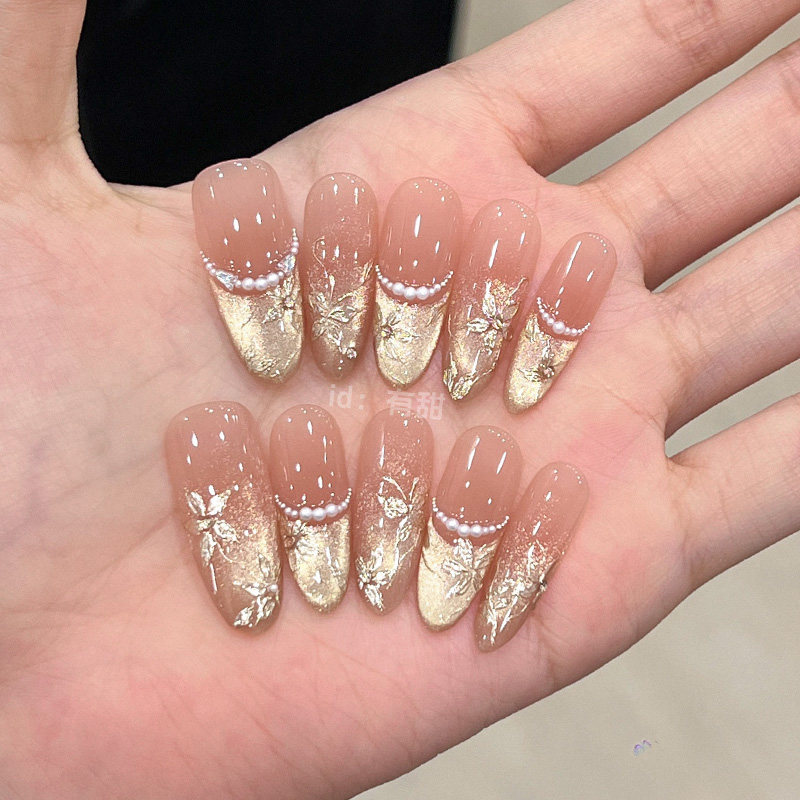 法式猫眼穿戴甲长款绝美新娘穿戴美甲2025新款纯手工千金指甲贴片,淘宝优惠券,粉丝福利购,淘宝优惠卷