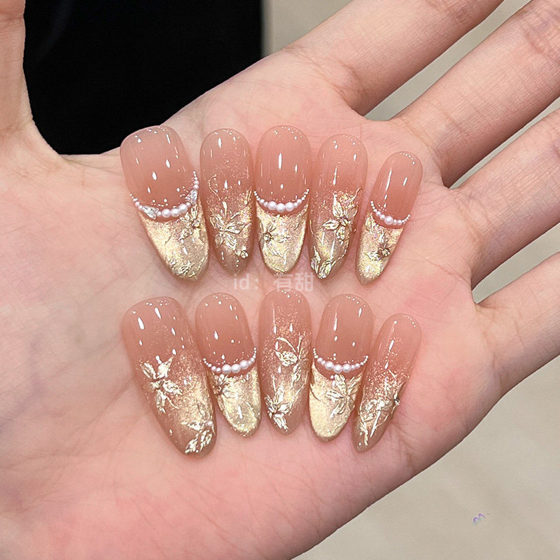 法式猫眼穿戴甲长款绝美新娘穿戴美甲2025新款纯手工千金指甲贴片,淘宝优惠券,粉丝福利购,淘宝优惠卷