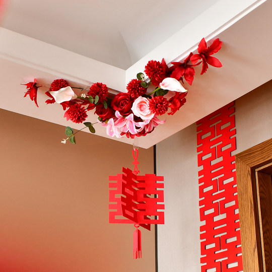 门框仿真角花装饰结订婚房床头客厅布置婚礼庆屋顶墙角花艺套装