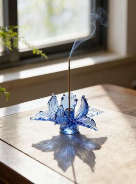 琉璃摆件香插创意玻璃鸢尾花线香底座莲花香座高级感禅意礼物