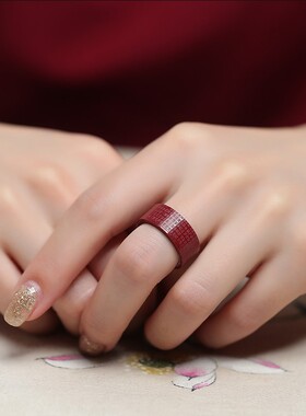 高含天然朱砂心经戒指男女紫金砂饰品平安本命虎年六字真言红指环
