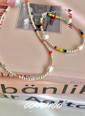 彩色女串珠纯银珍珠豆豆百搭手链