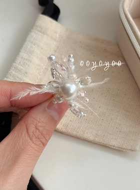 纯银小众设计水晶羽毛开口戒指女