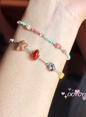 钛钢彩色天然石珍珠串珠手链女