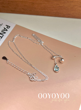 925纯银蓝色美人泪女抽拉式颈链