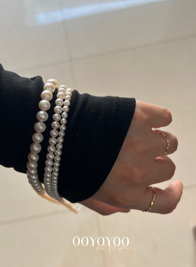 天然淡水近圆珍珠18k包金女项链