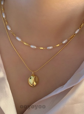 珍珠镀金双层叠戴可拆分复古项链