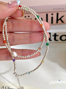 天然淡水珍珠纯银彩色女项链爆款