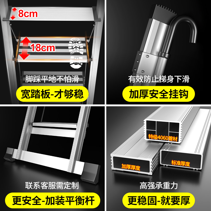 百佳宜阁楼专用梯子室内外超宽踏板扶手楼梯折叠爬梯铝合金上房顶 - 图1