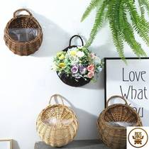 Willow wall-mounted flowerpot wall decorated flower basket wall hanging wall suspended grass-knitted flower pot bricking basket hanging basket
