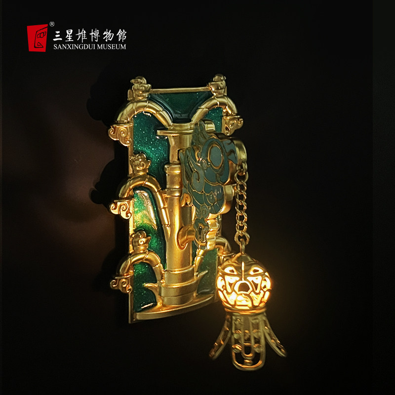 三星堆博物馆文创祈福发光冰箱贴青铜神树磁贴冰箱装饰旅游纪念品