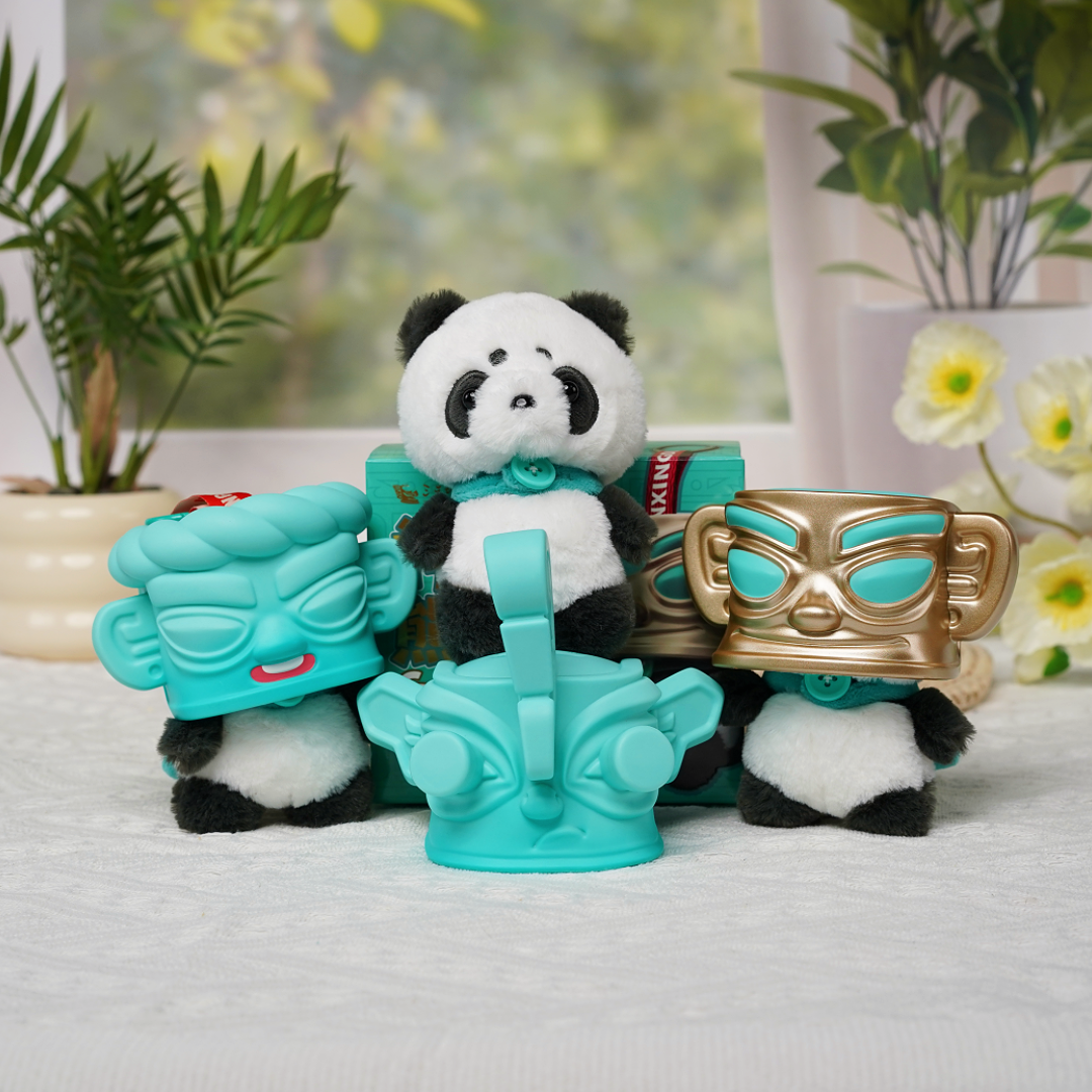 三星堆博物馆文创神目熊猫毛绒玩偶可爱公仔送纪念品生日伴手礼物