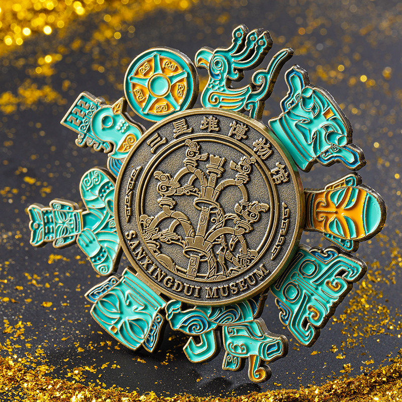 三星堆博物馆文创十大珍藏旋转冰箱贴金属磁吸旅游纪念多功能磁贴,淘宝优惠券,粉丝福利购,淘宝优惠卷