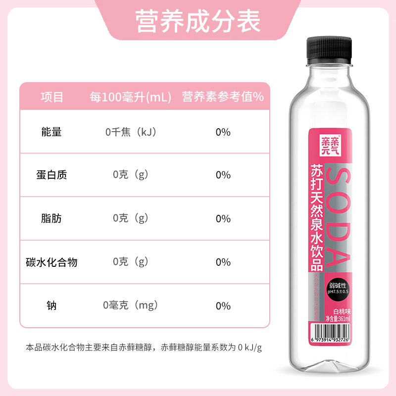 亲亲元气苏打水天然泉水饮品361ml*12瓶整箱特价弱碱性风味饮料-图2