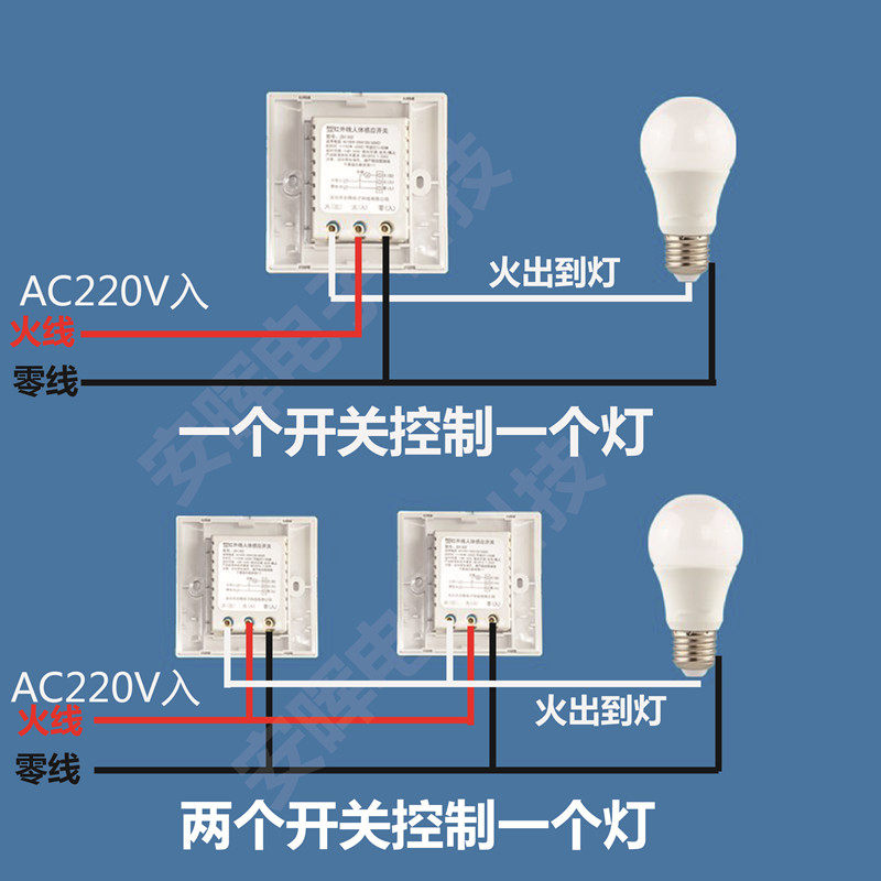 zd1302红外线人体感应开关三线86型延时感光可调220v大功率排气扇