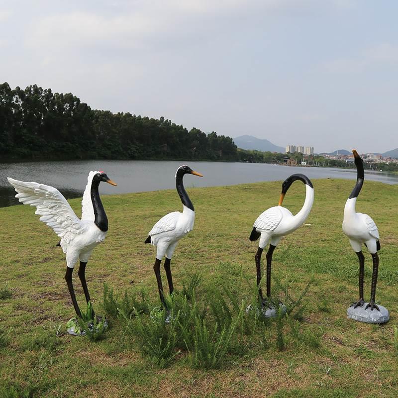 花园庭院户外假山鱼池装饰造景摆件仿真仙鹤摆件树脂动物白鹭摆件-图0