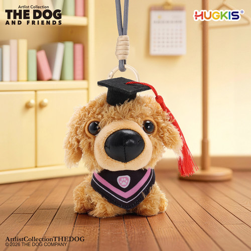 HUGKIS正版THEDOG大头狗学业有成毛绒挂件小狗书包钥匙扣毕业礼物 - 图0