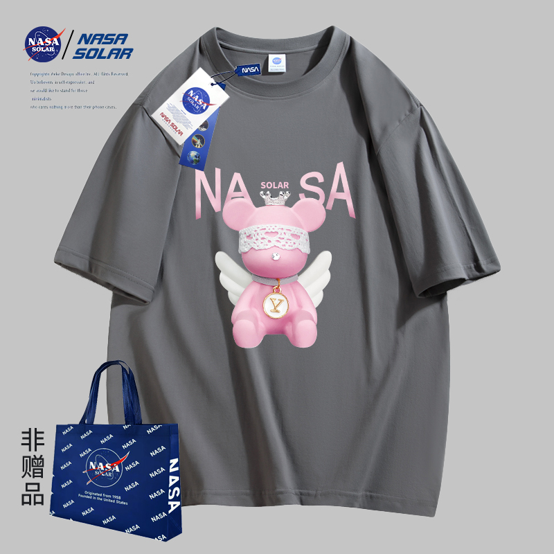 NASA联名2024新款夏季卡通男女同款潮牌纯棉T恤短袖 - 图1