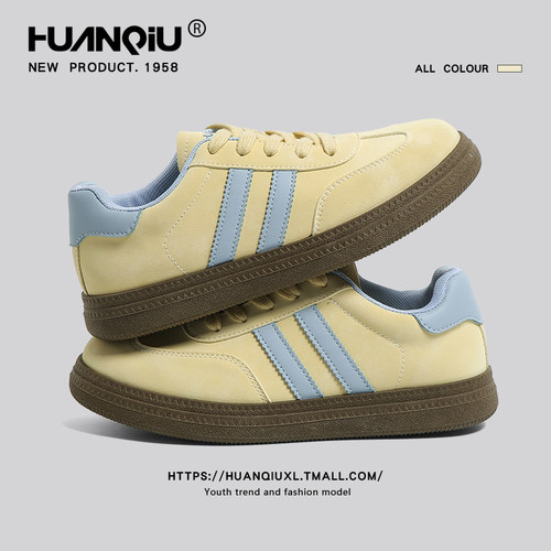 环球黄色德训鞋女2026春季新款超好看鞋子女休闲舒适学生运动板鞋 - 图1