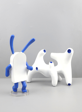 几何树脂多头摆件机器兔艺术装饰