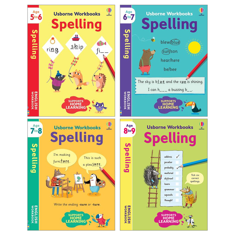 英文原版 Usborne Workbooks Spelling 5-9 尤斯伯恩拼写练习册5-9岁 4册 英文版 进口英语原版书籍