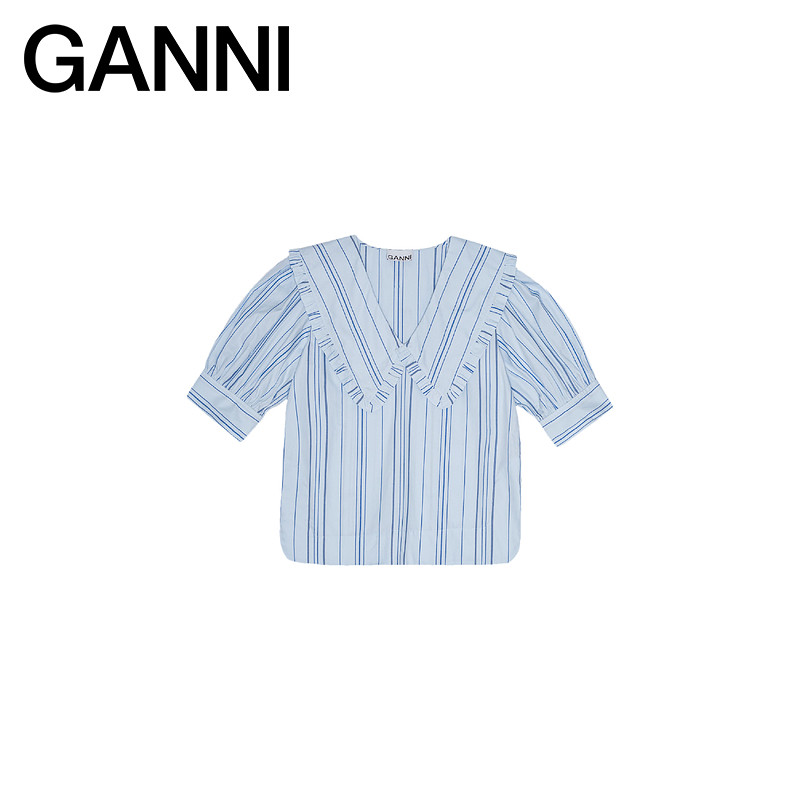 【甄选折扣】GANNI女装 石楠色条纹娃娃领泡泡袖衬衫 F9685694,淘宝优惠券,粉丝福利购,淘宝优惠卷