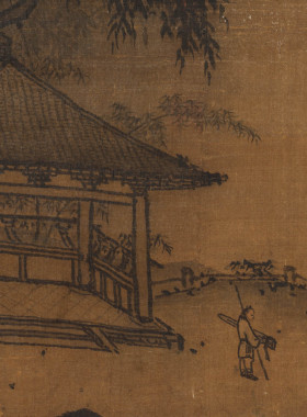 新品元 孙君泽 高士观眺图山水画古画装饰画高清微喷复制临摹素材