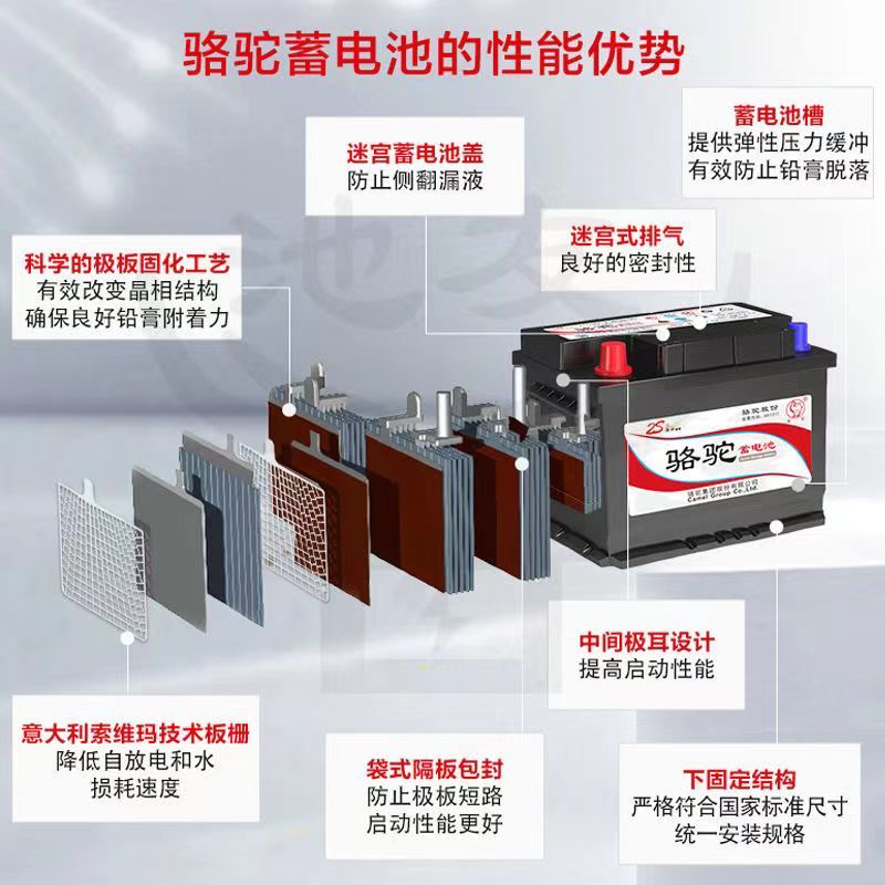 骆驼55d23蓄电池12v60ah适配比亚迪f3哈弗h6现代朗动日产天籁奇俊 - 图1