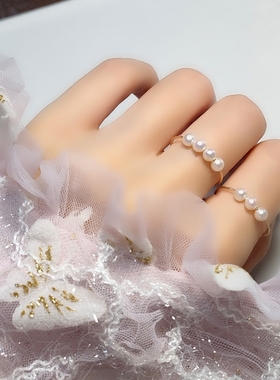 天然淡水珍珠戒指圆形珠进美产4K包金开口可调节气质