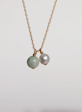 天然淡水珍珠项链锁骨链吊坠简天然翡翠美产14K简约气质日常通勤