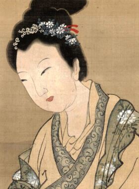 明唐寅唐伯虎红叶题诗侍女图人物国画客厅玄关装饰画高清艺术微喷