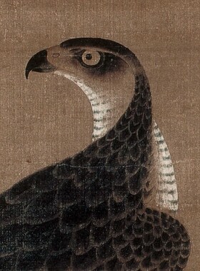 元 李泽 架上鹰图绢本设色老鹰工笔画高清数字微喷复制临摹范本