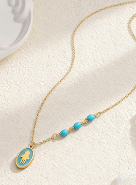 跨境法式复古滴油手掌钛钢项链小众设计高级感颈链冷淡风网红配饰