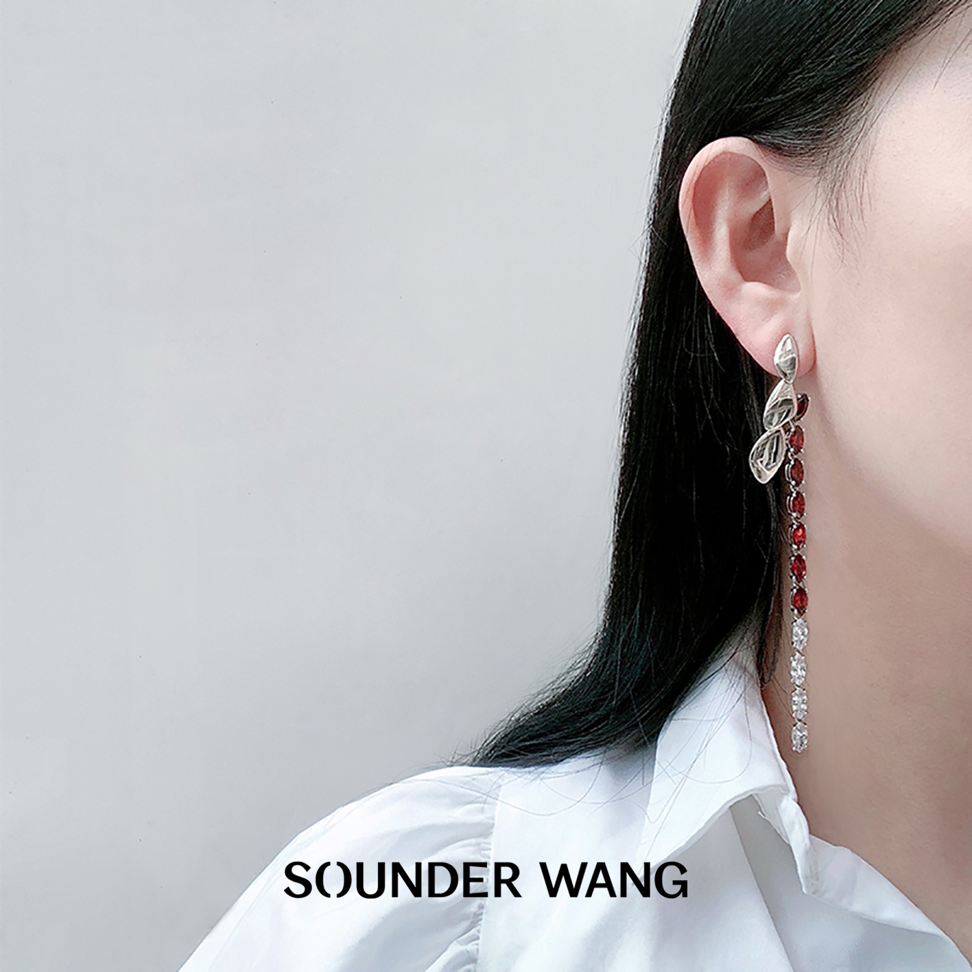 SOUNDERWANG颂闻  乔晶晶迪丽热巴同款耳环 锆石灵动不对称长款 - 图0