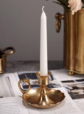 手工欧式风酒店餐厅会所黄铜烛台