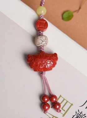 把把壶原矿天然红朱砂钥匙扣包挂件可爱萌物小茶壶创意礼物手机链