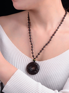 黑曜石生肖鸡平安扣吊坠饰品