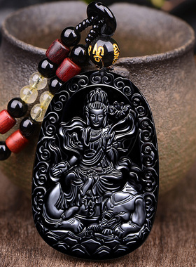 天然黑曜石属龙蛇守护神饰品吊坠
