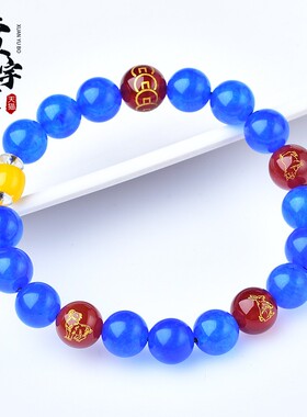 生肖三合猪兔羊亥卯未海蓝色手串