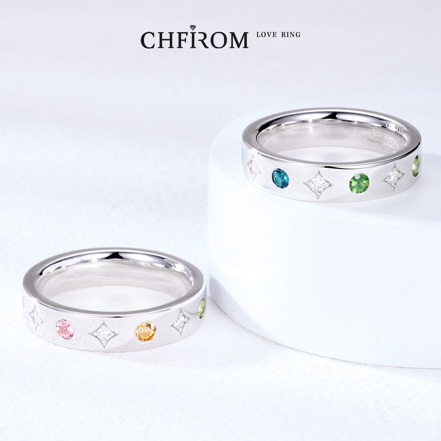 Natural colored tourmaline ring with cultivated diamond S925 sterling silver simple fashionable unisex design men and women's ring