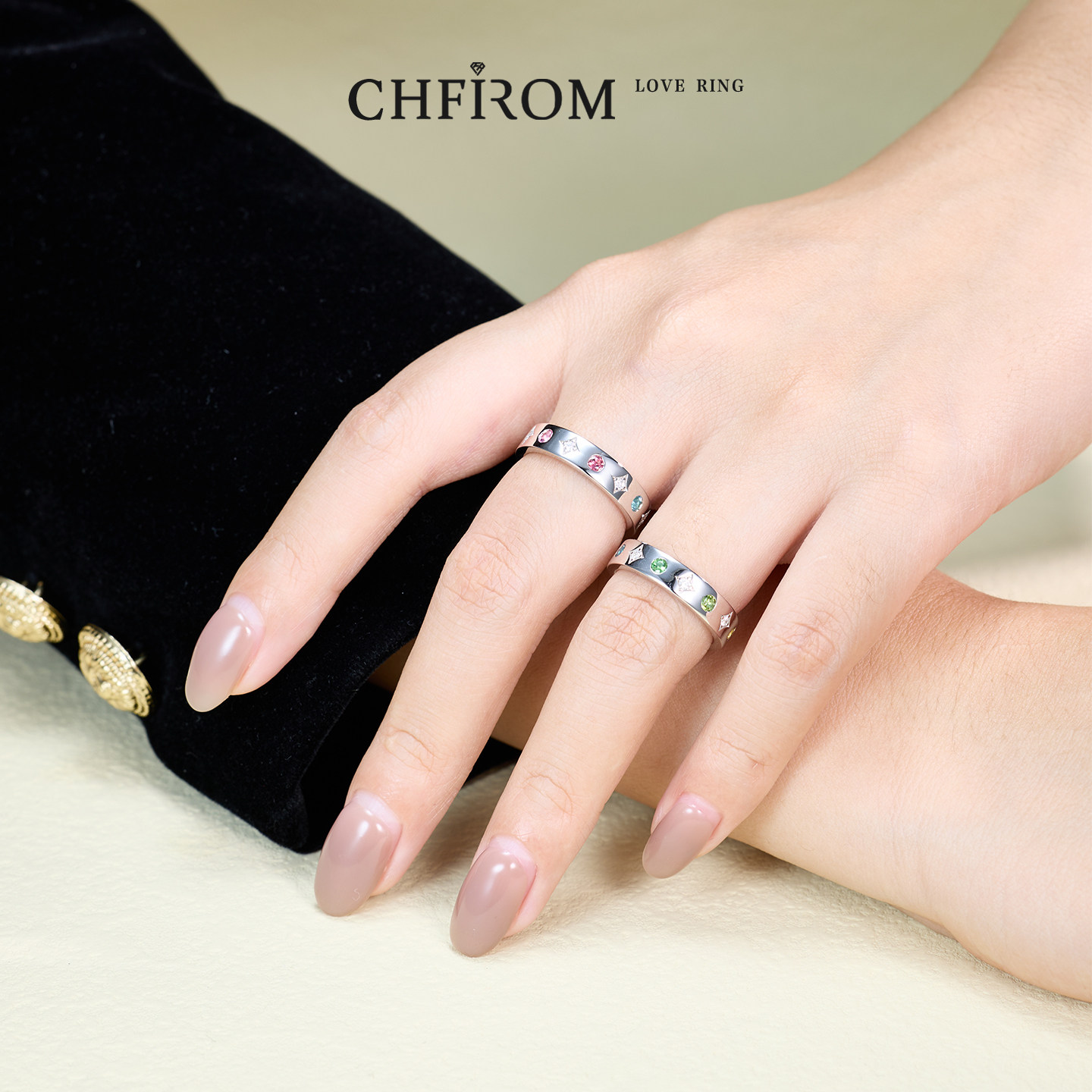 Natural colored tourmaline ring with cultivated diamond S925 sterling silver simple fashionable unisex design men and women's ring