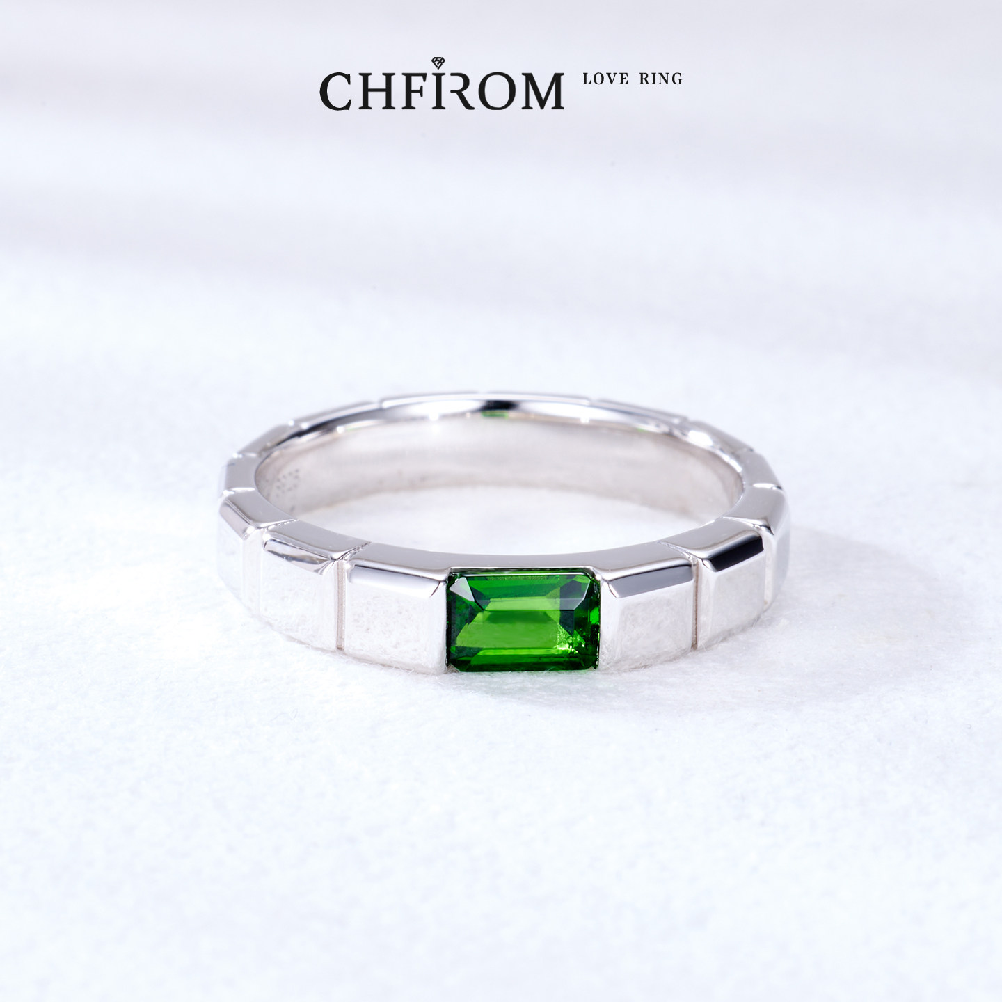 S925 sterling silver emerald cut natural diopside ring square arm jewelry grade men's trendy brand all-match ring